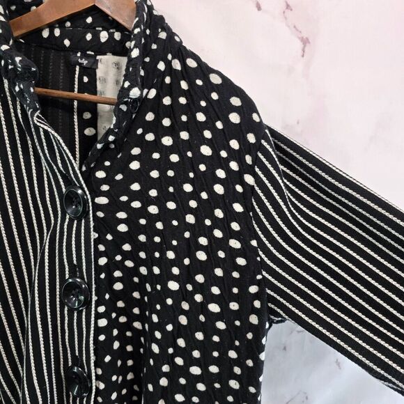 Vintage Coatigan Womens Large Black White Dot Artsy Sweater Cardigan Button Long - Picture 13 of 14